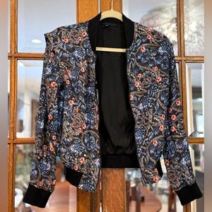 Reversible Joe's Jeans Black and Blue Floral Bomber Jacket